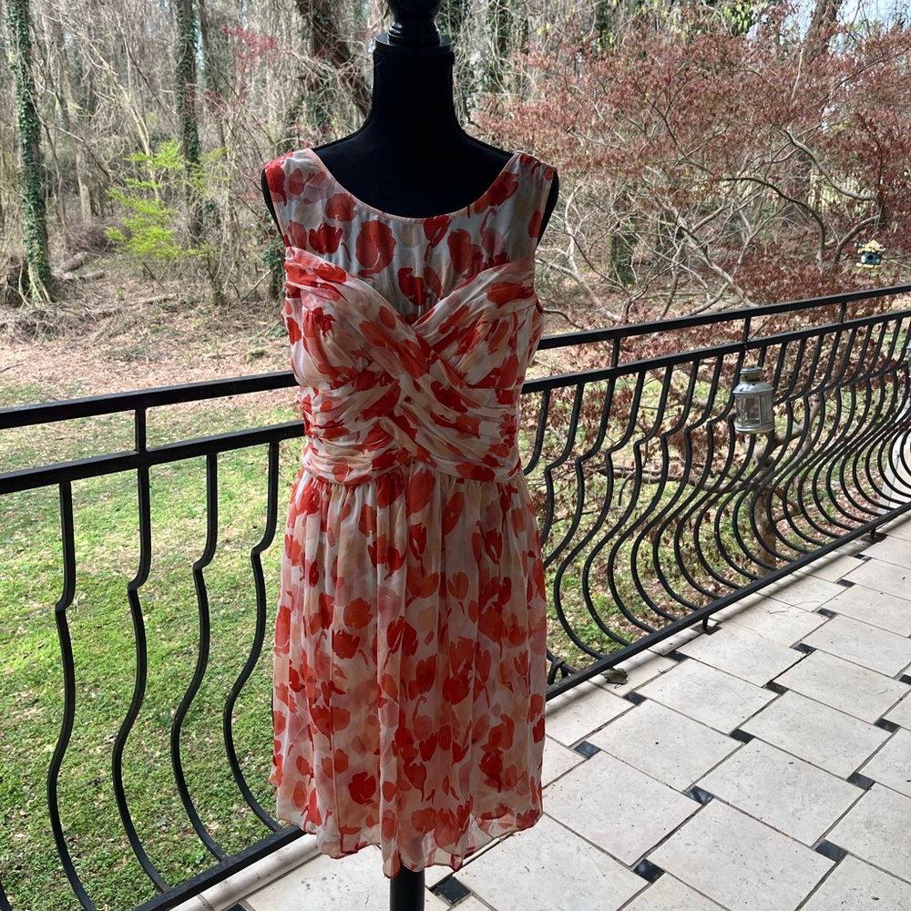 Donna Ricco Red and White Floral Midi Dress